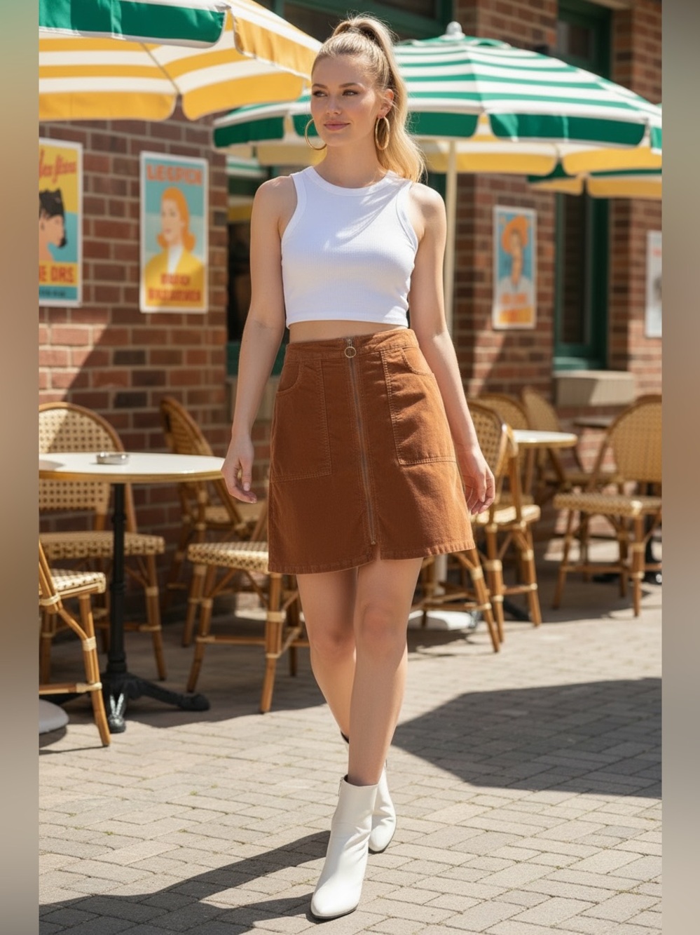 Sanctuary‎ 27 brown corduroy center ring hardware zip retro A line mini skirt